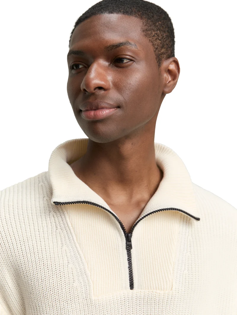 relaxed knit troyer, Wool White