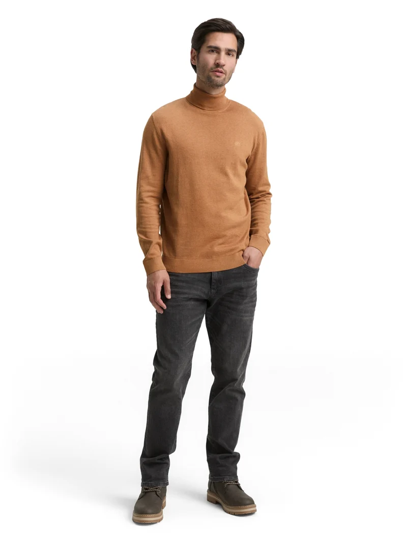 basic turtleneck knit, mid brown melange