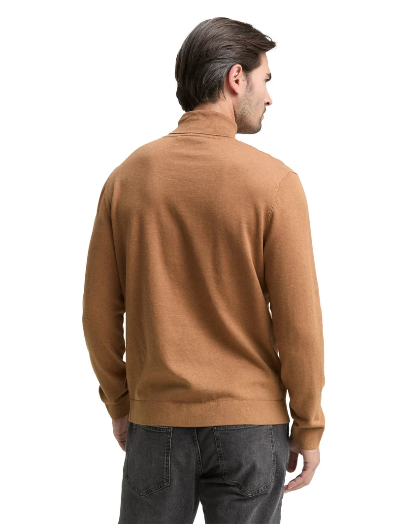 basic turtleneck knit, mid brown melange