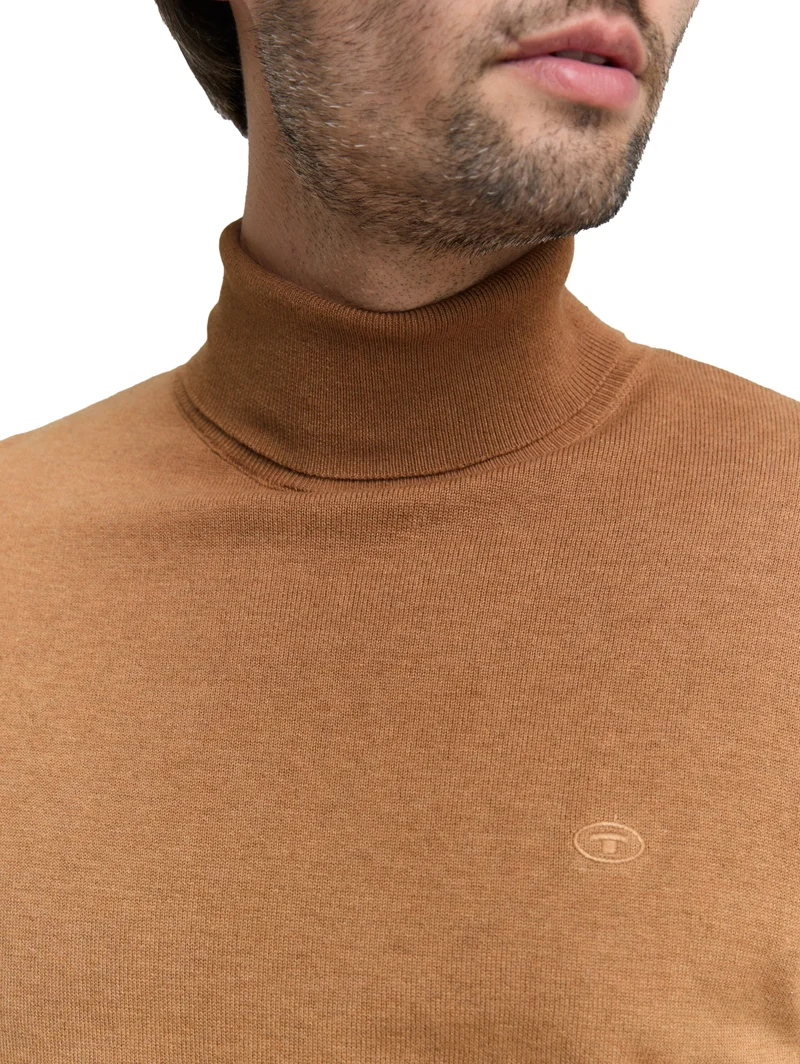 basic turtleneck knit, mid brown melange