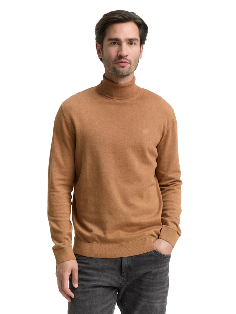 basic turtleneck knit, mid brown melange