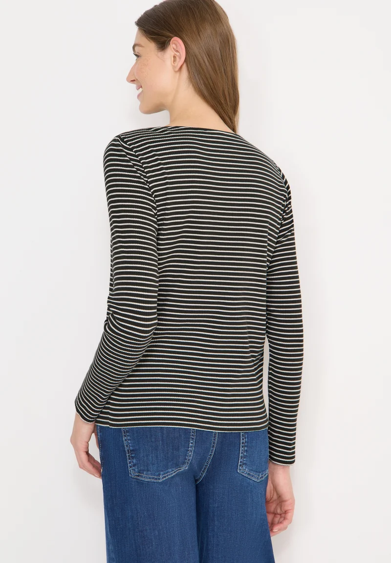 Stripe Rib Boatneck Shirt, raw khaki