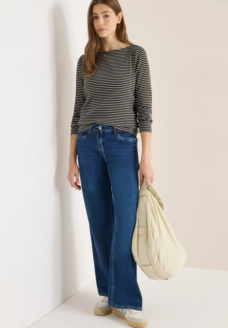Stripe Rib Boatneck Shirt, raw khaki