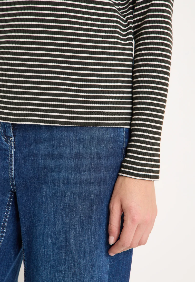 Stripe Rib Boatneck Shirt, raw khaki