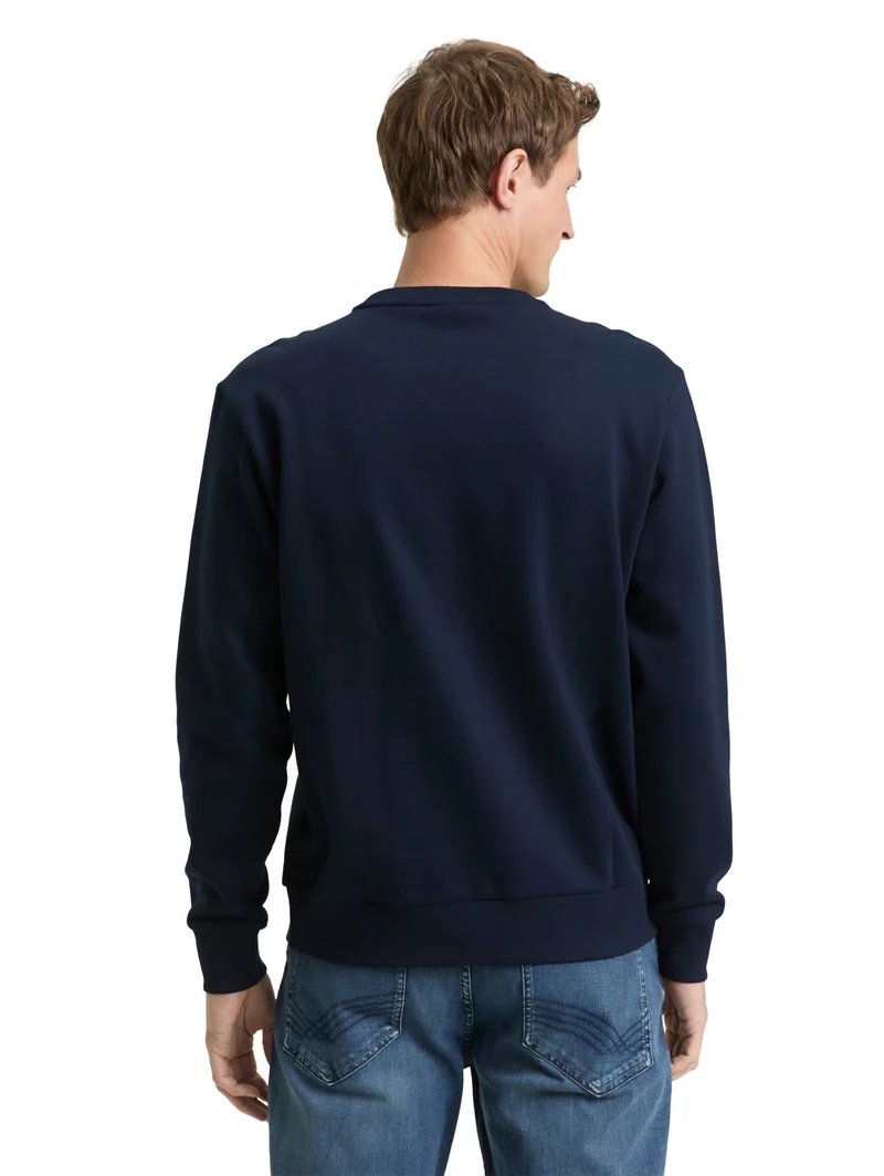 printed crew neck sweater, sky captain blue