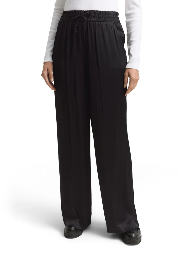 satin wide leg pants, deep black