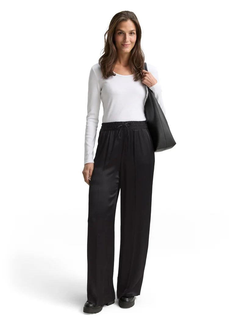 satin wide leg pants, deep black