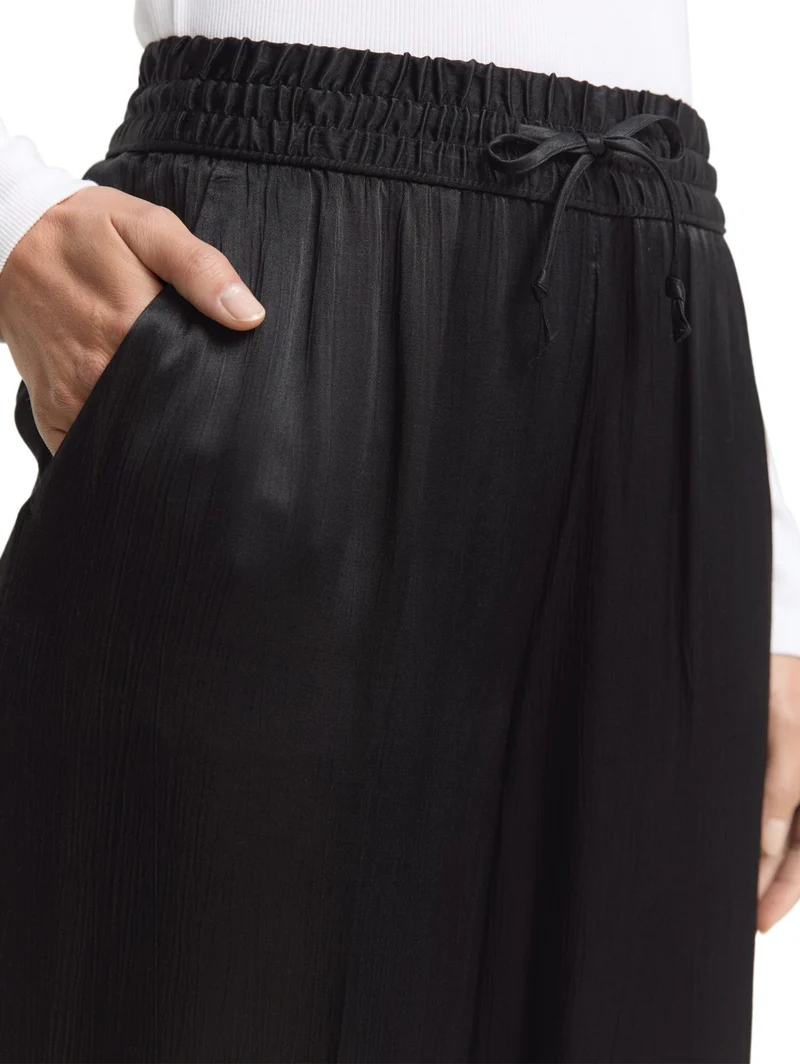 satin wide leg pants, deep black