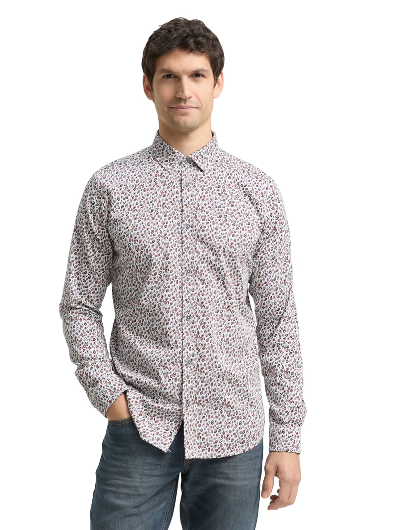 fitted printed stretch shirt, white irregular dot design