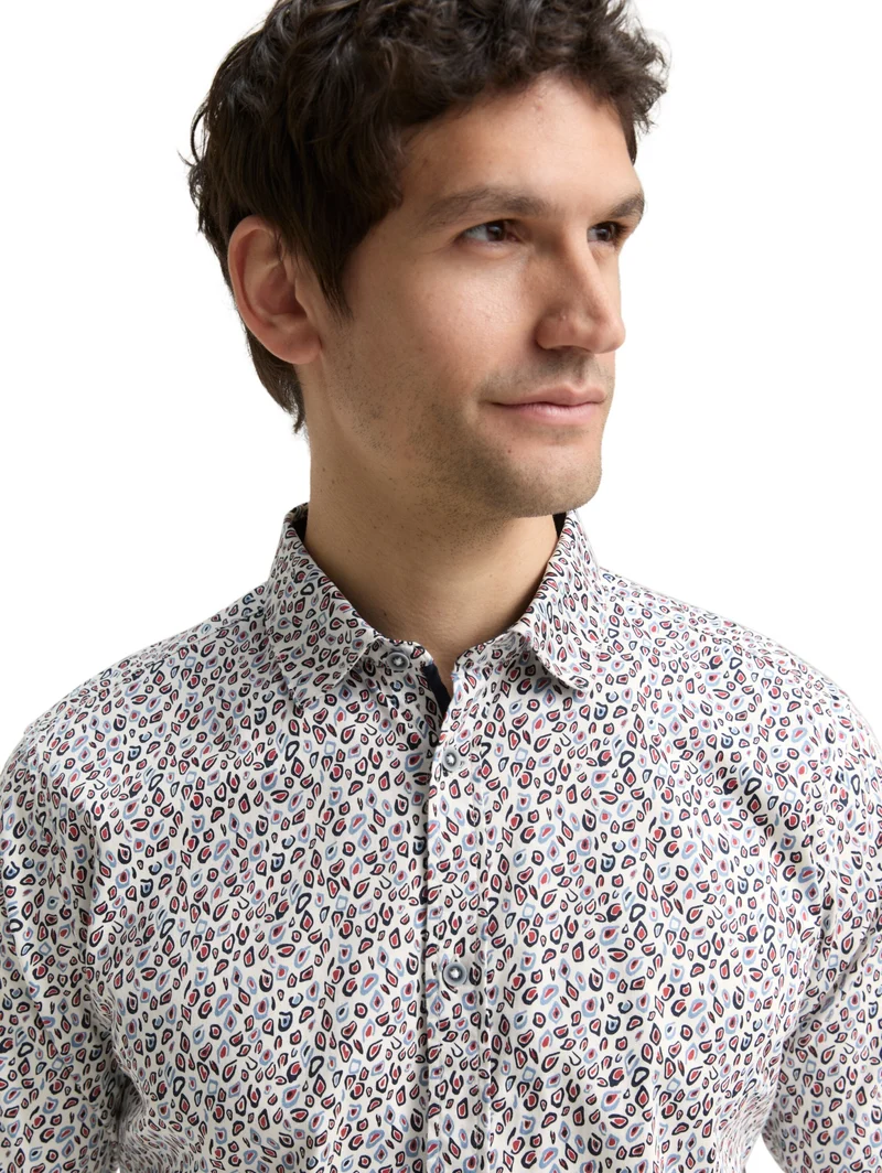 fitted printed stretch shirt, white irregular dot design