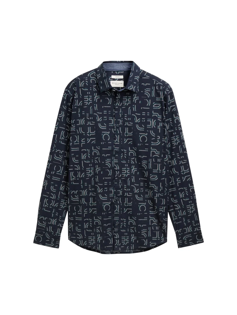 fitted printed stretch shirt, navy irregular design
