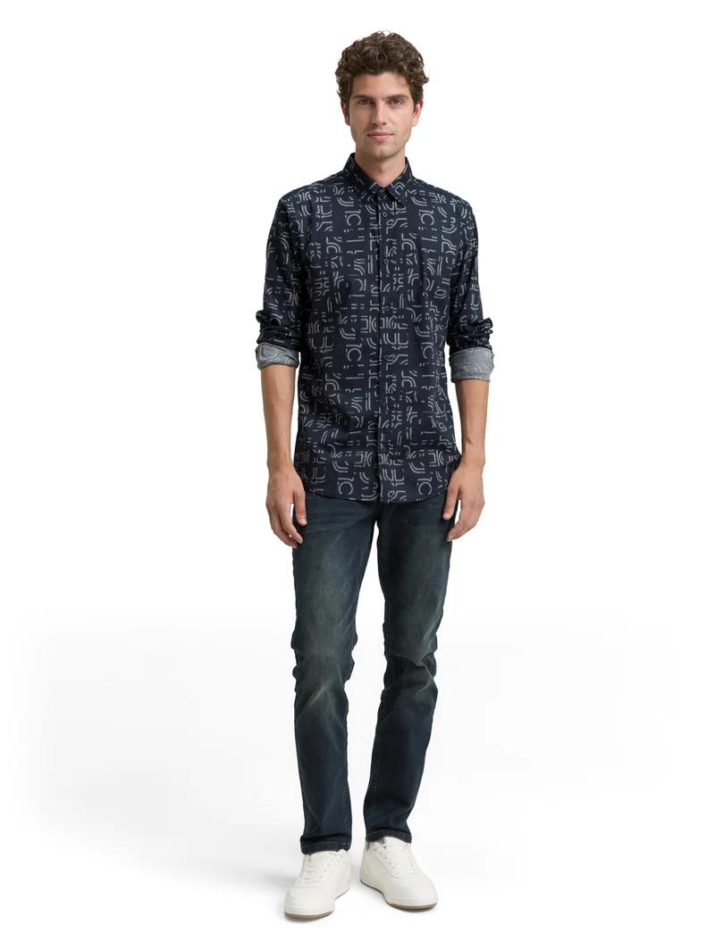 fitted printed stretch shirt, navy irregular design