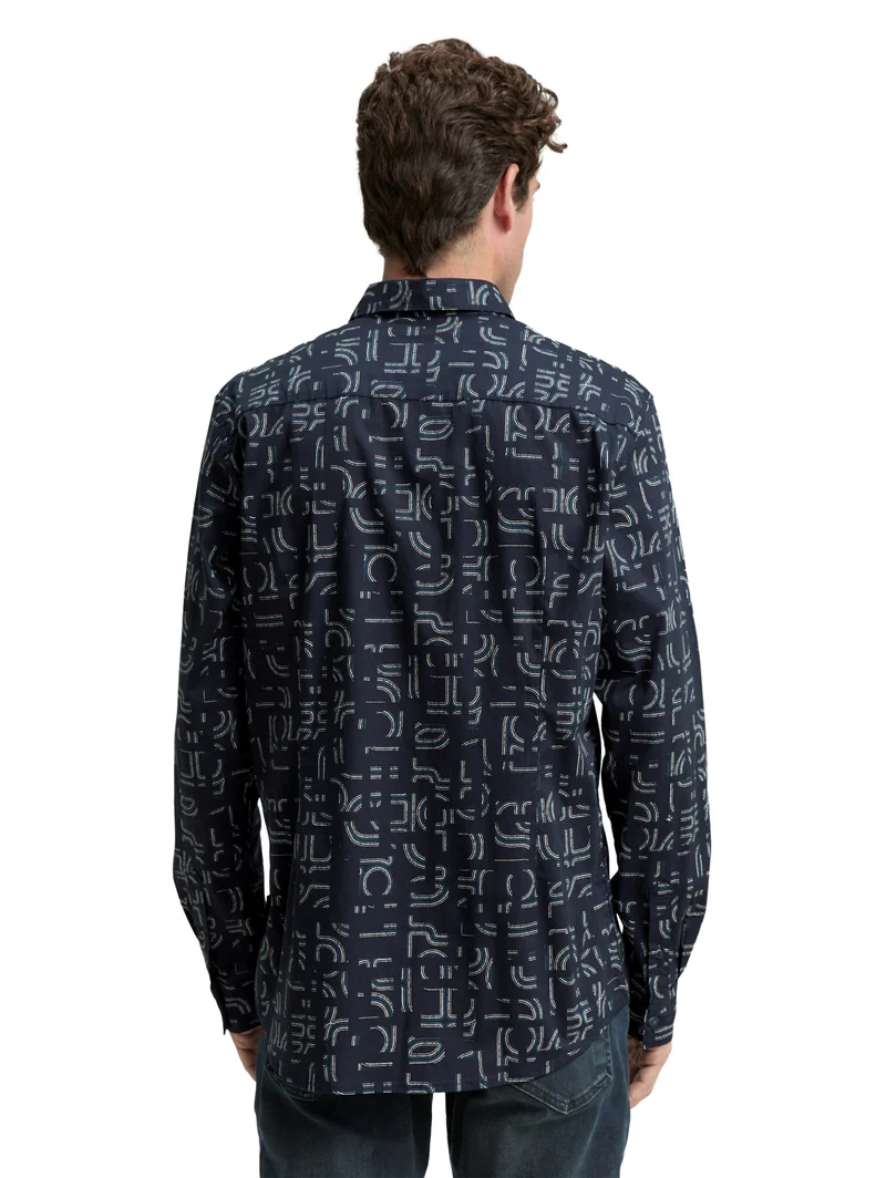 fitted printed stretch shirt, navy irregular design