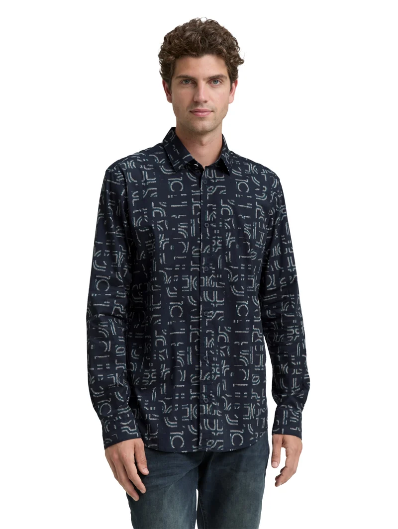 fitted printed stretch shirt, navy irregular design