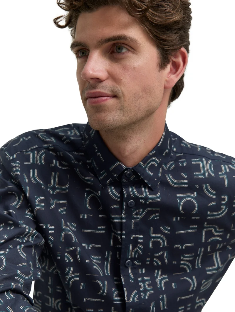 fitted printed stretch shirt, navy irregular design