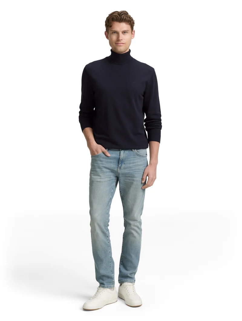 basic turtleneck knit, Knitted Navy Melange
