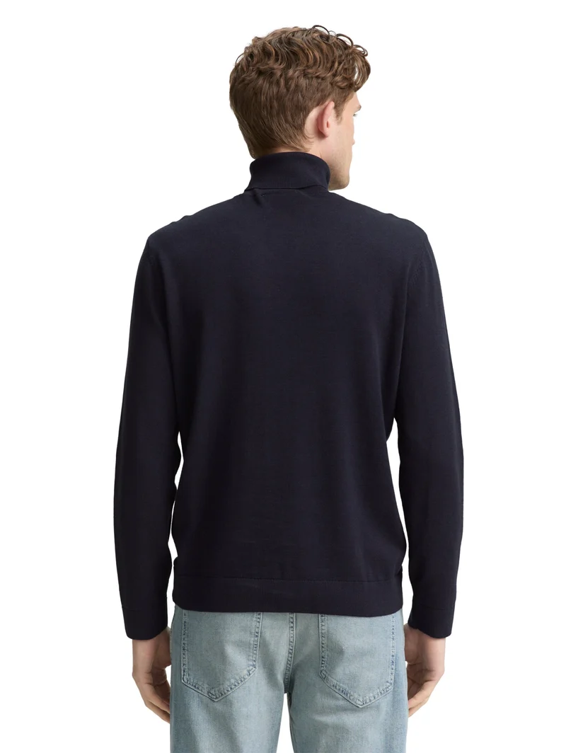 basic turtleneck knit, Knitted Navy Melange