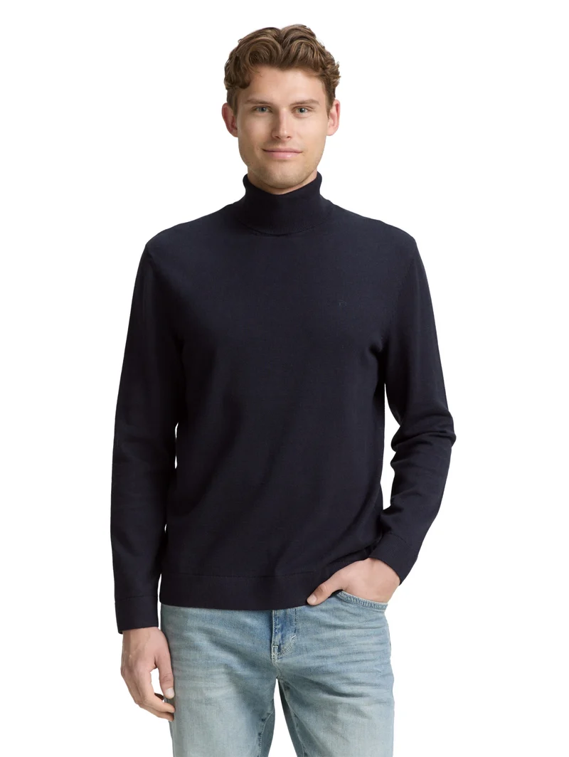 basic turtleneck knit, Knitted Navy Melange