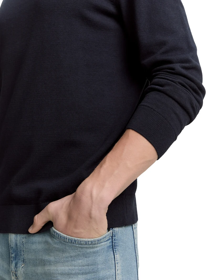 basic turtleneck knit, Knitted Navy Melange
