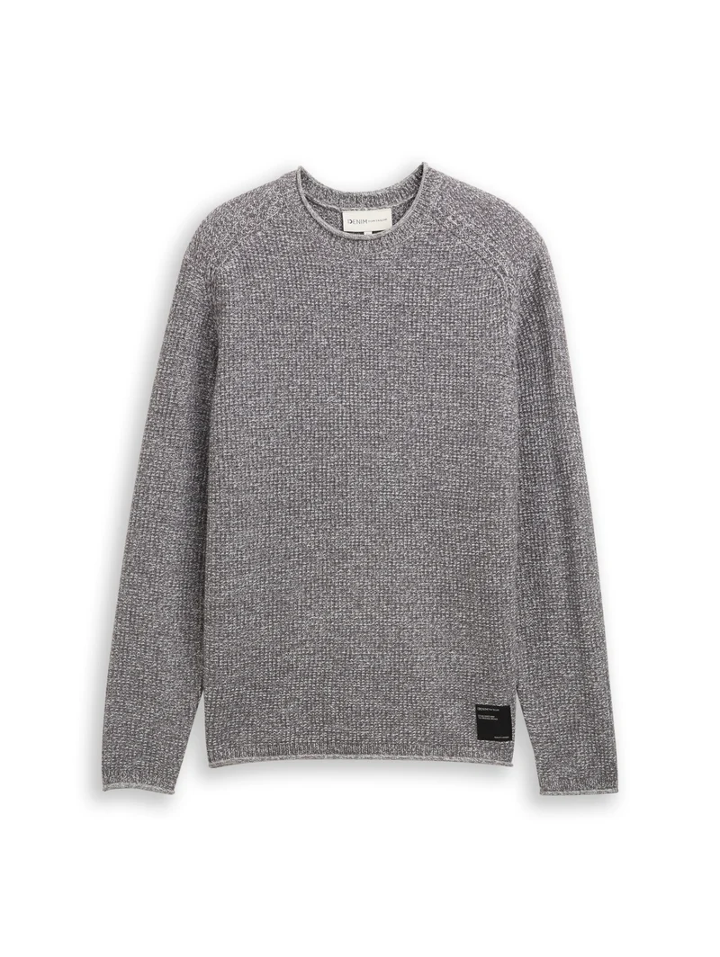 cosy structured two tone crew, grey white mouline