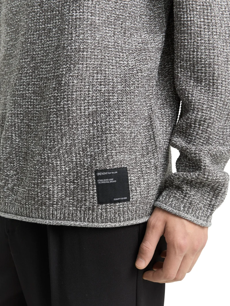 cosy structured two tone crew, grey white mouline
