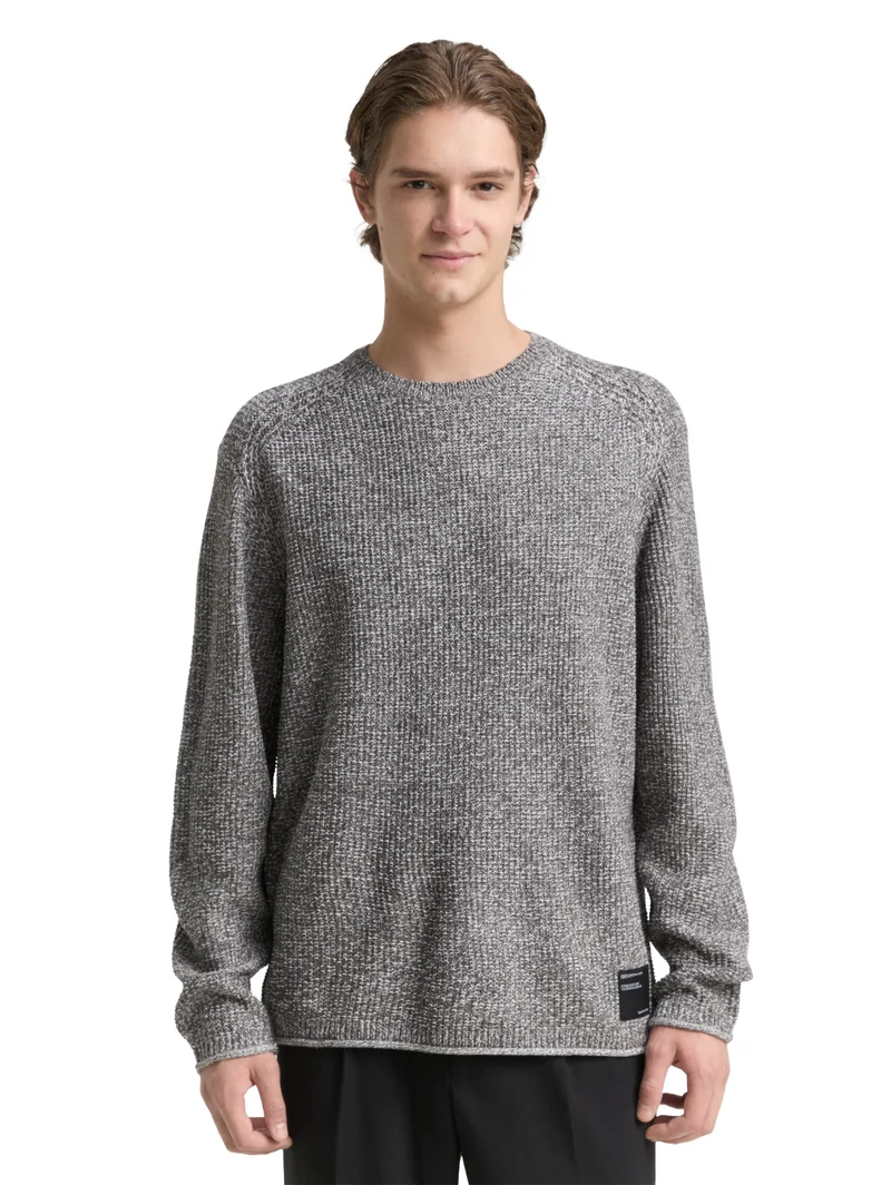 cosy structured two tone crew, grey white mouline