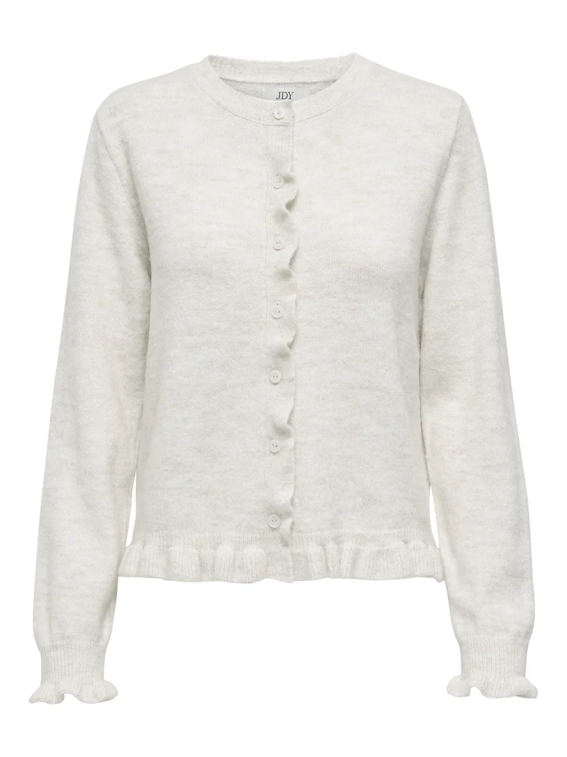 JDYLETTY L/S ON FRILL CARDIGAN KNT, Cloud Dancer/MELANGE