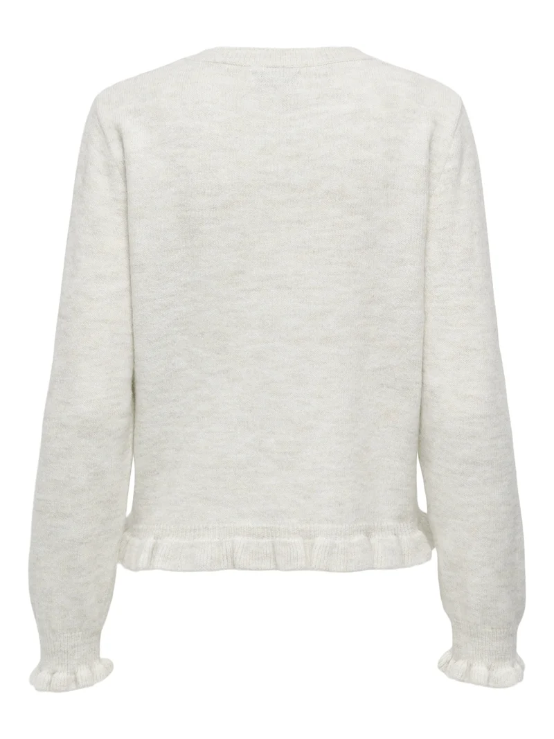 JDYLETTY L/S ON FRILL CARDIGAN KNT, Cloud Dancer/MELANGE