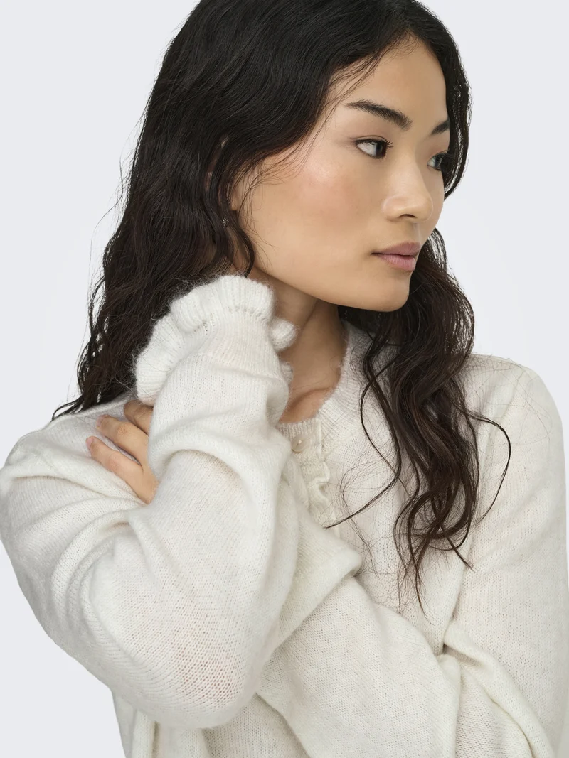 JDYLETTY L/S ON FRILL CARDIGAN KNT, Cloud Dancer/MELANGE