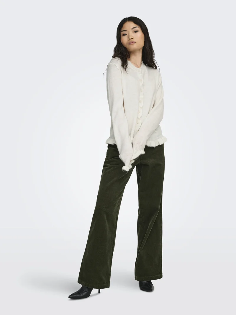 JDYLETTY L/S ON FRILL CARDIGAN KNT, Cloud Dancer/MELANGE
