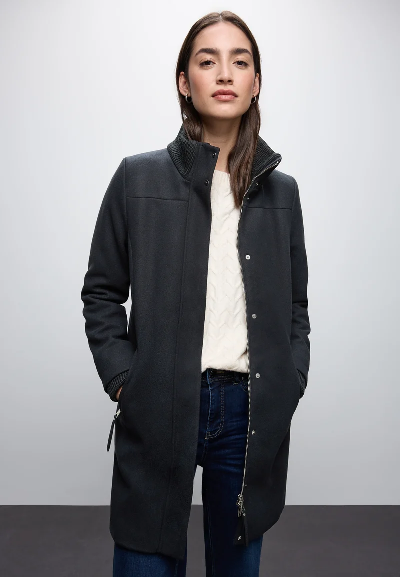 LTD QR Coat w. Knit Details, Obsidian Blue