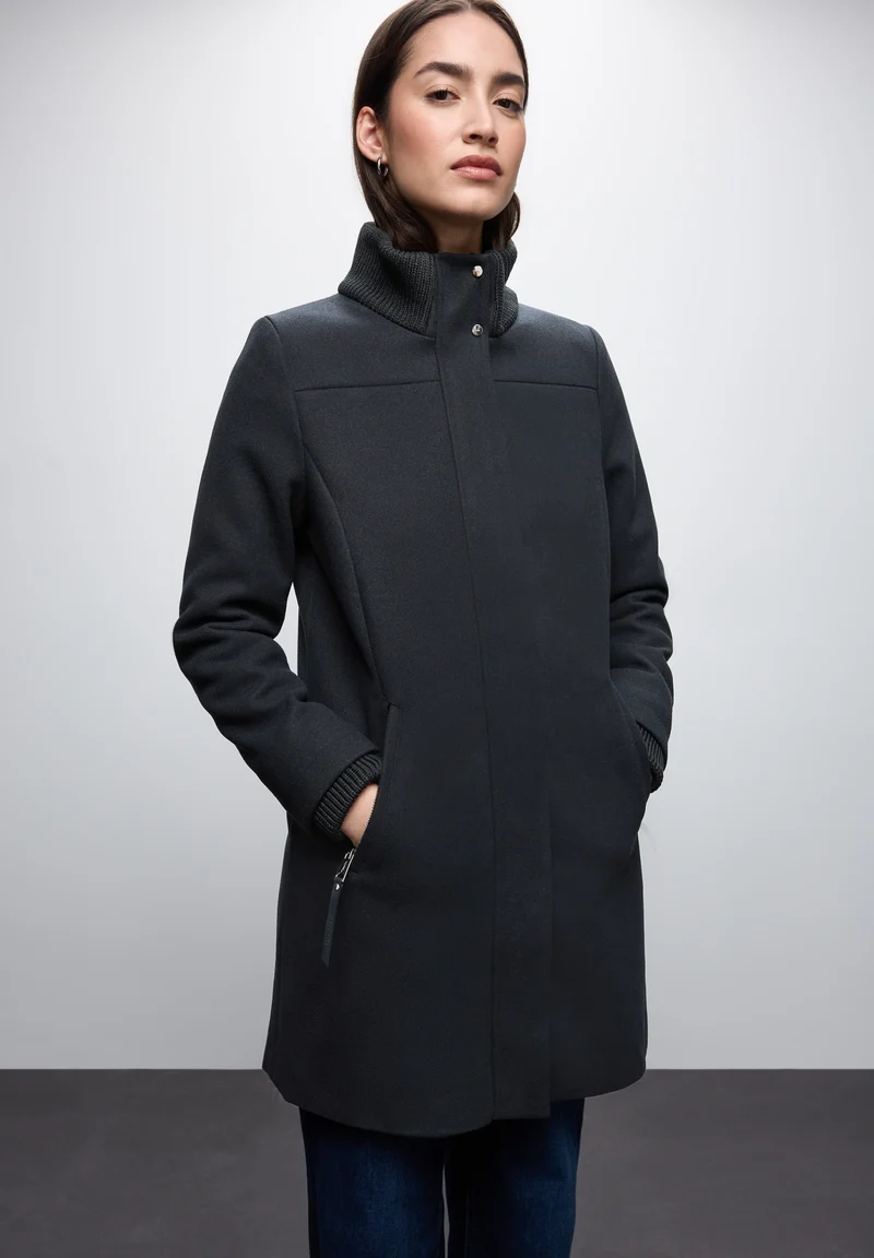 LTD QR Coat w. Knit Details, Obsidian Blue