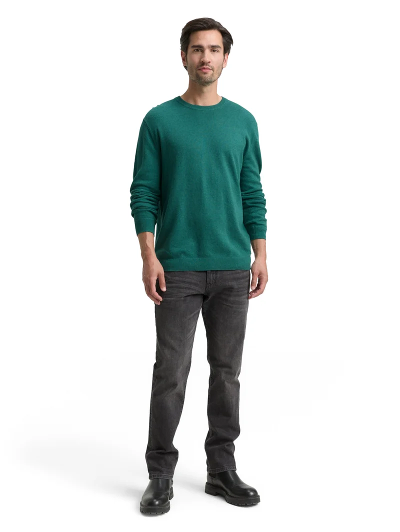 cotton cashmere crewneck knit, jasper green melange