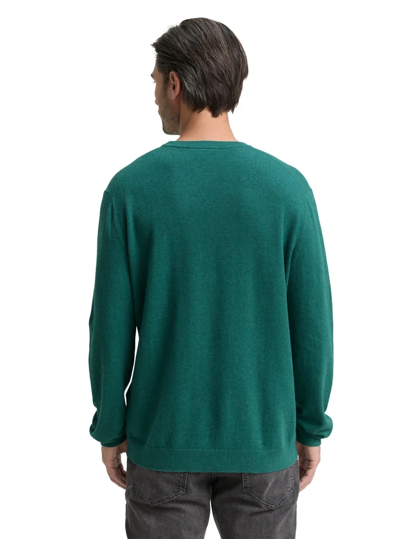 cotton cashmere crewneck knit, jasper green melange
