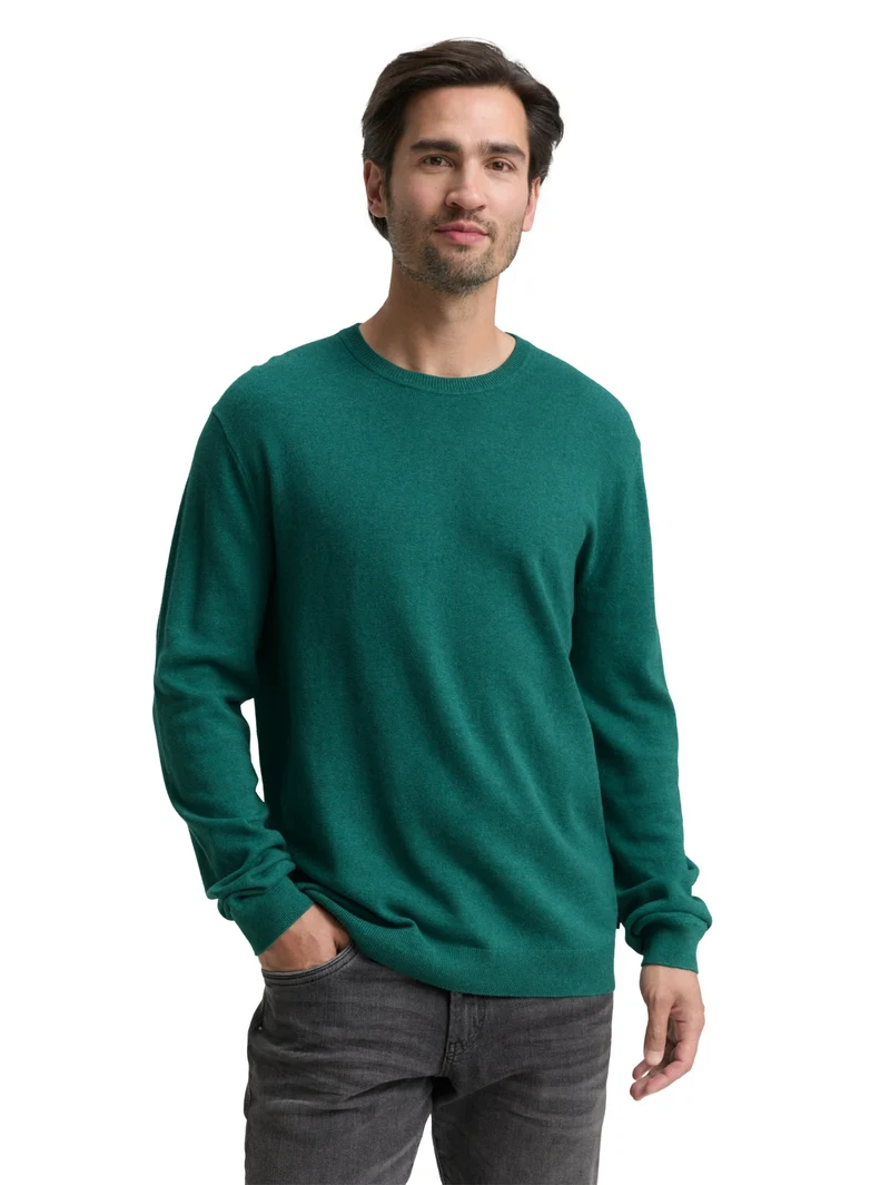 cotton cashmere crewneck knit, jasper green melange