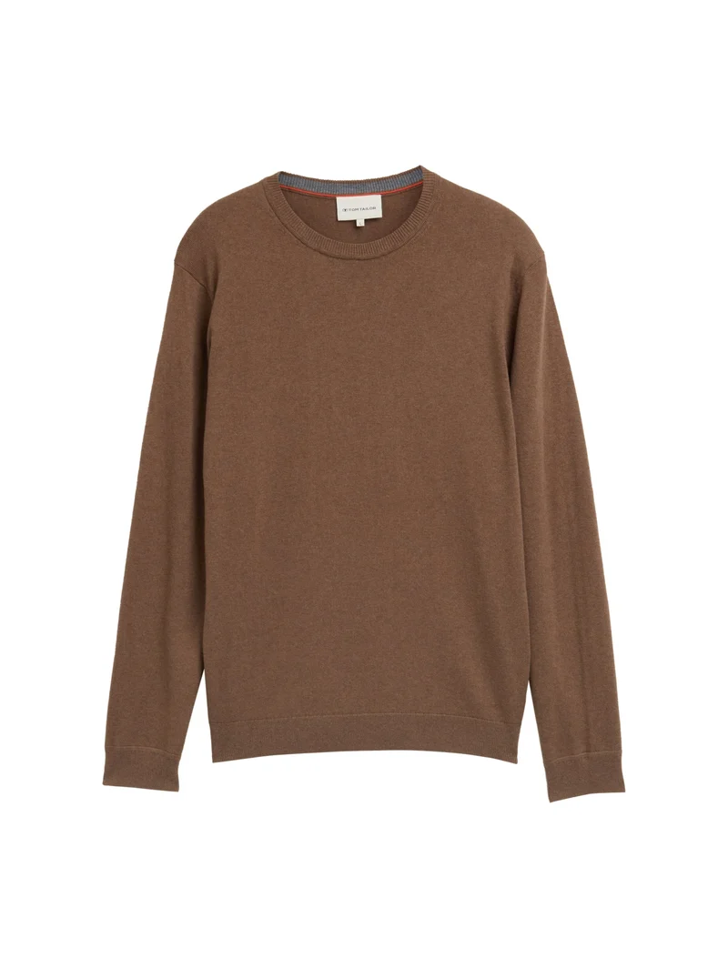 cotton cashmere crewneck knit, dark taupe melange