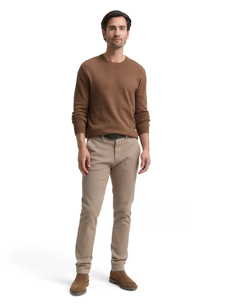 cotton cashmere crewneck knit, dark taupe melange