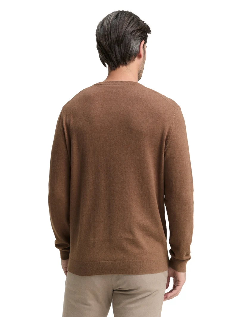 cotton cashmere crewneck knit, dark taupe melange