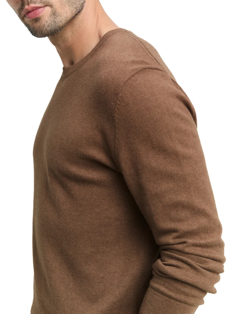 cotton cashmere crewneck knit, dark taupe melange