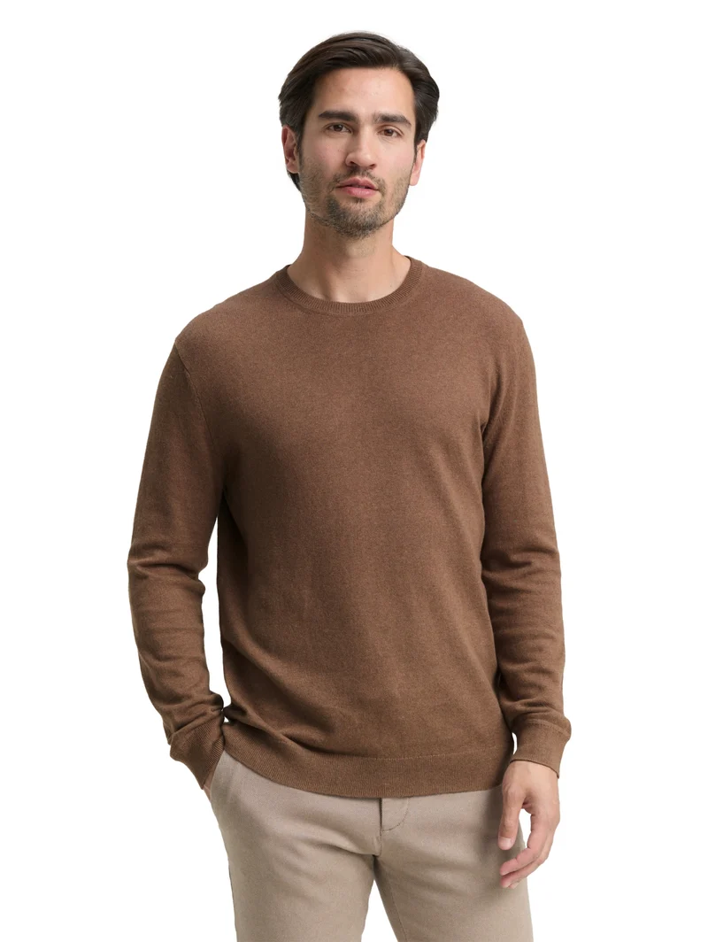 cotton cashmere crewneck knit, dark taupe melange