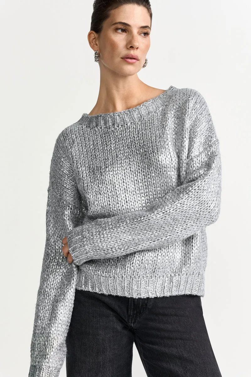 Foil Printed Crew Neck, silver