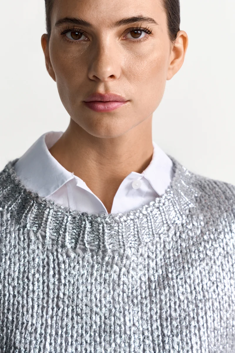 Foil Printed Crew Neck, silver