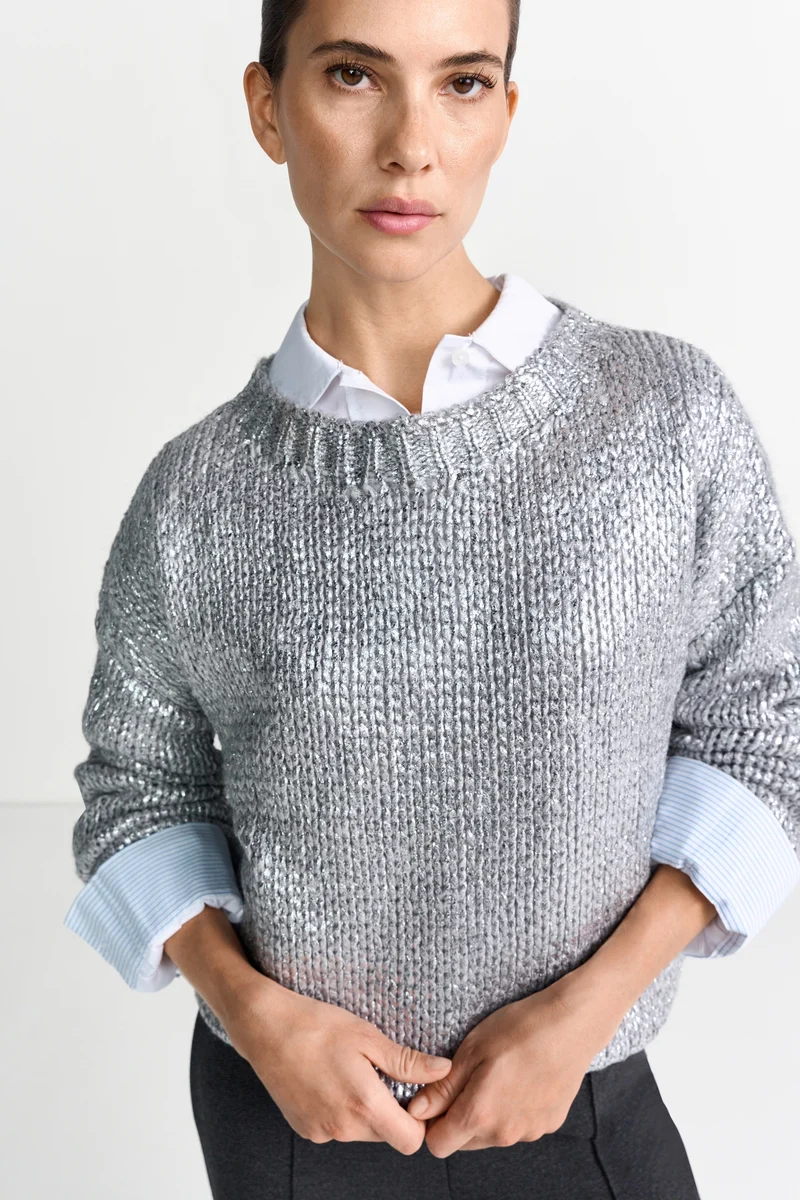 Foil Printed Crew Neck, silver
