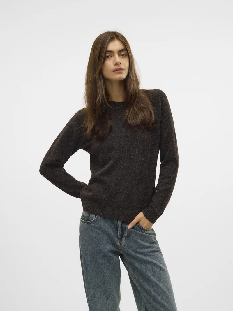 VMDOFFY LS O-NECK BLOUSE GA NOOS, Chocolate Torte/W. BLACK MELANGE