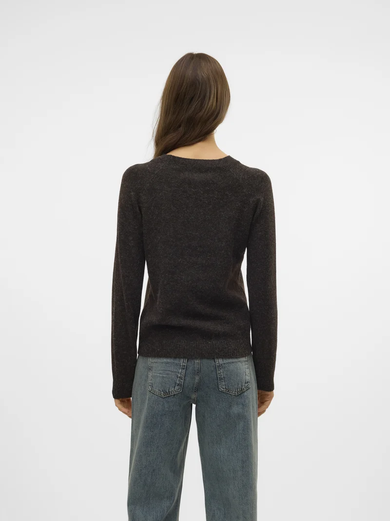 VMDOFFY LS O-NECK BLOUSE GA NOOS, Chocolate Torte/W. BLACK MELANGE