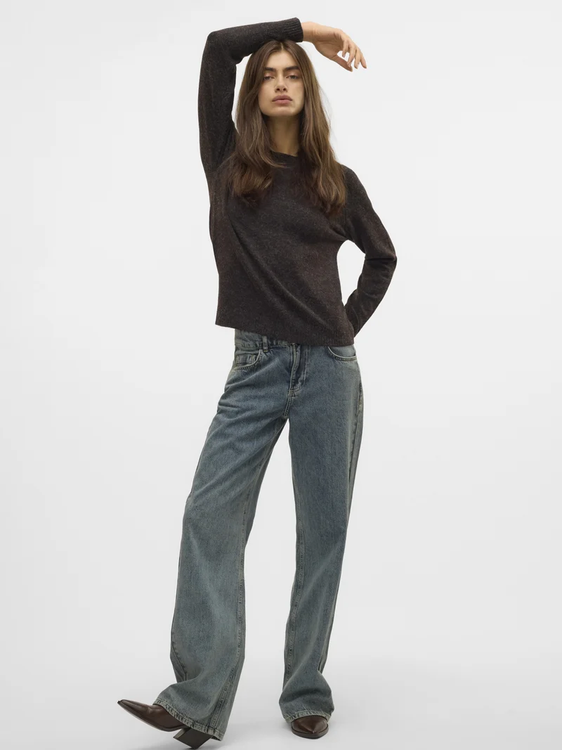 VMDOFFY LS O-NECK BLOUSE GA NOOS, Chocolate Torte/W. BLACK MELANGE