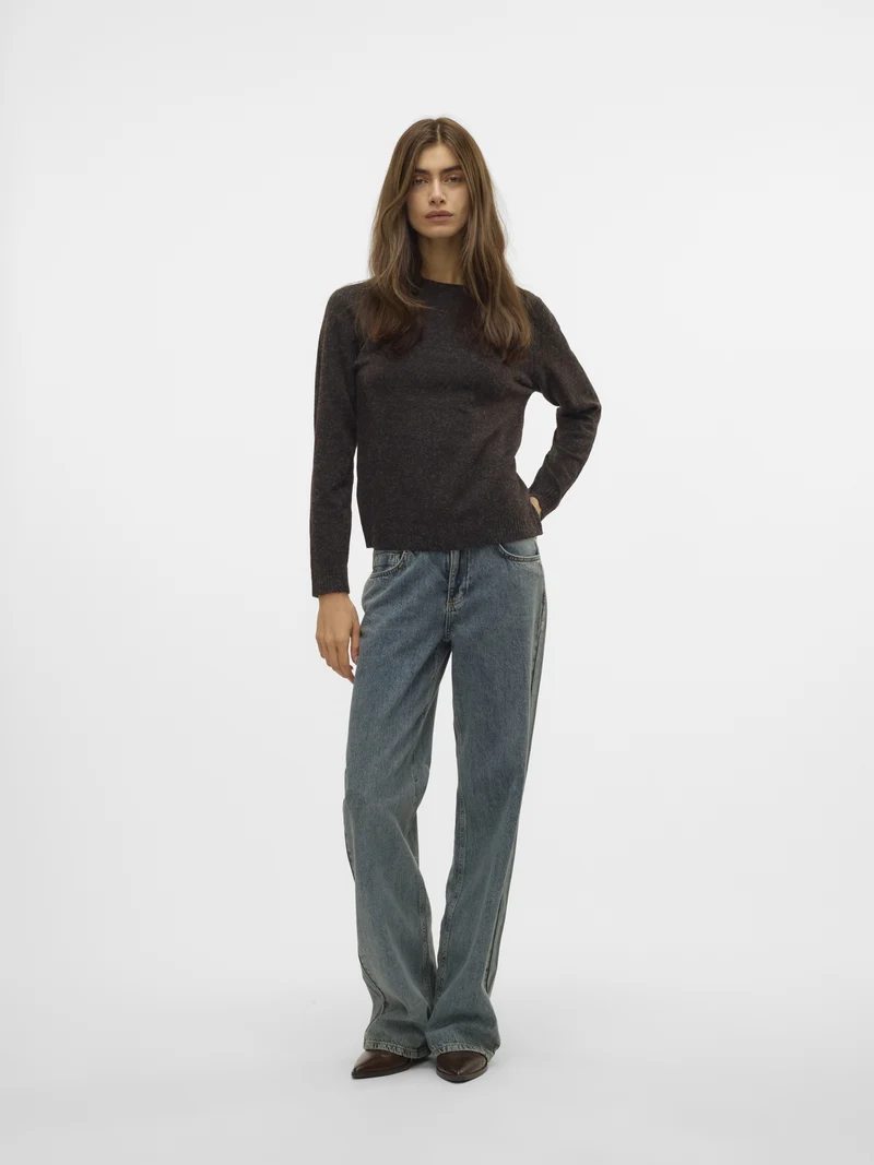 VMDOFFY LS O-NECK BLOUSE GA NOOS, Chocolate Torte/W. BLACK MELANGE