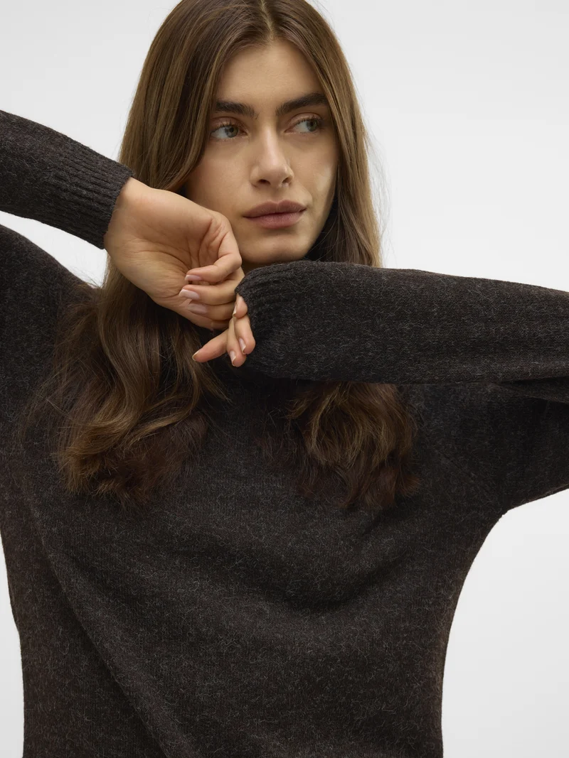 VMDOFFY LS O-NECK BLOUSE GA NOOS, Chocolate Torte/W. BLACK MELANGE