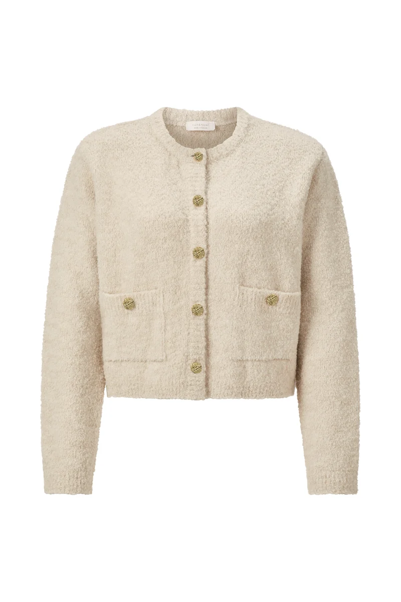 Crew-Neck Cardigan Bouclé, caffee latte