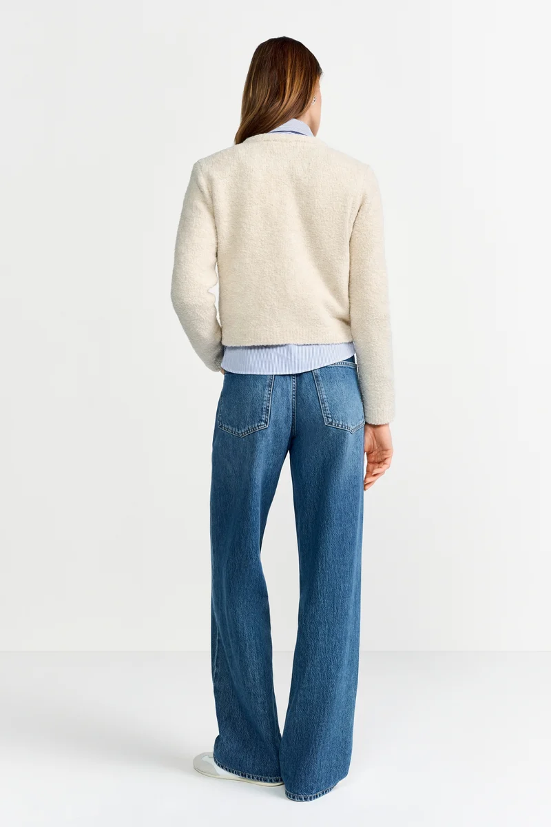 Crew-Neck Cardigan Bouclé, caffee latte